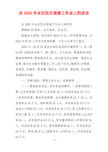 在202X年全区民生领域工作会上的讲话