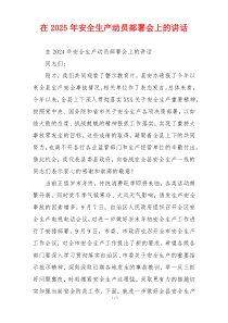 在2025年安全生产动员部署会上的讲话