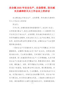 在全镇2025年安全生产、应急管理、防灾减灾及森林防灭火工作会议上的讲话
