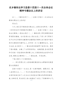 在乡镇传达学习县委十四届十一次全体会议精神专题会议上的讲话