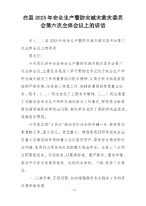 在县2025年安全生产暨防灾减灾救灾委员会第六次全体会议上的讲话