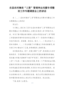 在县农村集体“三资”管理突出问题专项整治工作专题调度会上的讲话