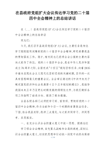 在县政府党组扩大会议传达学习党的二十届四中全会精神上的总结讲话