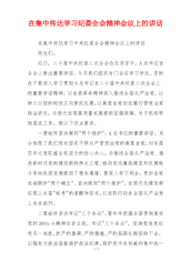 在集中传达学习纪委全会精神会议上的讲话