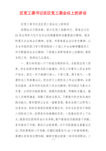 区党工委书记在区党工委会议上的讲话