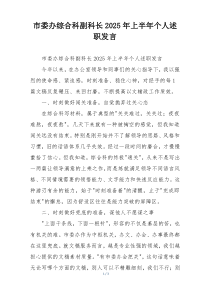 市委办综合科副科长2025年上半年个人述职发言