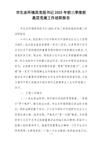 市生态环境局党组书记2025年前三季度抓基层党建工作述职报告
