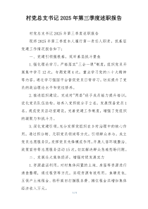 村党总支书记2025年第三季度述职报告