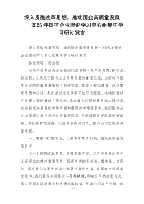 深入贯彻改革思想，推动国企高质量发展——2025年国有企业理论学习中心组集中学习研讨发言