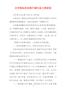 王宇局长在全局干部大会上的讲话