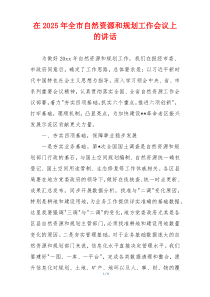 在2025年全市自然资源和规划工作会议上的讲话