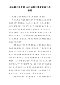 铝电解公司党委2025年第三季度党建工作总结