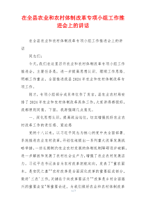 在全县农业和农村体制改革专项小组工作推进会上的讲话