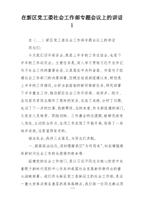 在新区党工委社会工作部专题会议上的讲话1