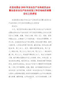 在县安委会2025年安全生产全体成员会议暨全县安全生产治本攻坚三年行动动员部署会议上的讲话