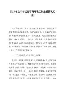 2025年上半年优化营商环境工作进展情况汇报