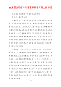 在集团公司全体共青团干部培训班上的讲话