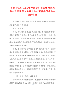市委书记在2025年全市突出生态环境问题集中攻坚誓师大会暨市生态环境委员会全会上的讲话