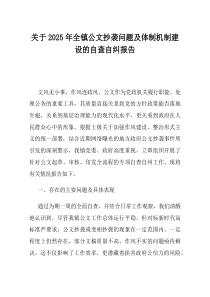 关于2025年全镇公文抄袭问题及体制机制建设的自查自纠报告