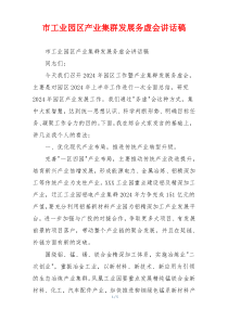 市工业园区产业集群发展务虚会讲话稿