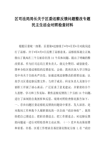 区司法局局长关于区委巡察反馈问题整改专题民主生活会对照检查材料