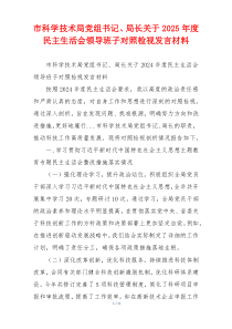 市科学技术局党组书记、局长关于2025年度民主生活会领导班子对照检视发言材料