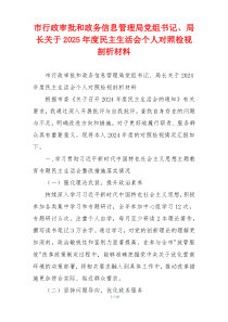 市行政审批和政务信息管理局党组书记、局长关于2025年度民主生活会个人对照检视剖析材料