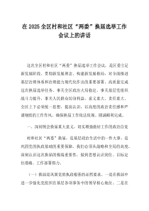 在2025全区村和社区两委换届选举工作会议上的讲话