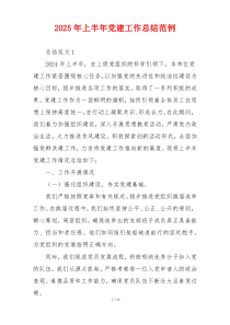 2025年上半年党建工作总结范例