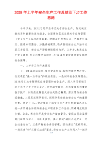 2025年上半年安全生产工作总结及下步工作思路