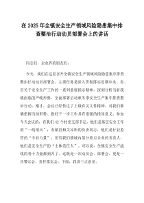 在2025年全镇安全生产领域风险隐患集中排查整治行动动员部署会上的讲话