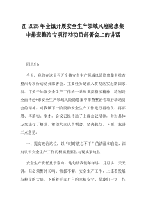 在2025年全镇开展安全生产领域风险隐患集中排查整治专项行动动员部署会上的讲话