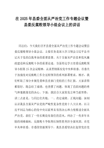 在2025年县委全面从严治党工作专题会议暨县委反腐败领导小组会议上的讲话