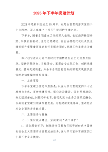 2025年下半年党建计划
