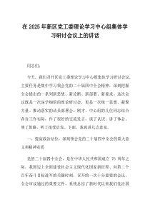 在2025年新区党工委理论学习中心组集体学习研讨会议上的讲话