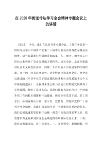 在2025年街道传达学习全会精神专题会议上的讲话