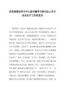 在党委理论学习中心组专题学习研讨会上关于安全生产工作的发言