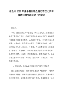 在全市2025年集中整治群众身边不正之风和腐败问题专题会议上的讲话