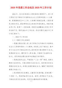 2025年党委工作总结及2025年工作计划