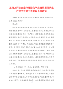 王瑞文同志在全市危险化学品建设项目试生产安全监管工作会议上的讲话