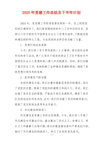 2025年党建工作总结及下半年计划