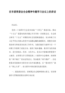 在市委常委会全会精神专题学习会议上的讲话