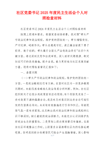 社区党委书记2025年度民主生活会个人对照检查材料