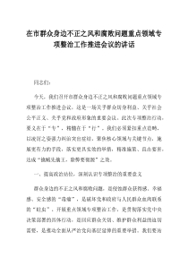 在市群众身边不正之风和腐败问题重点领域专项整治工作推进会议的讲话