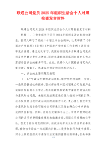 联通公司党员2025年组织生活会个人对照检查发言材料