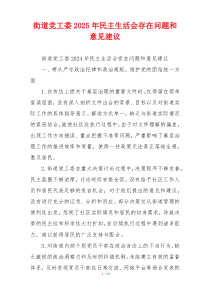 街道党工委2025年民主生活会存在问题和意见建议