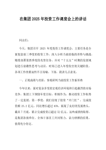 在集团2025年投资工作调度会上的讲话