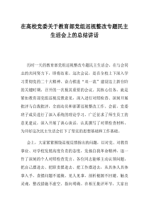 在高校党委关于教育部党组巡视整改专题民主生活会上的总结讲话