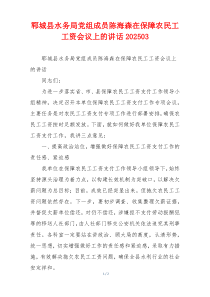 郓城县水务局党组成员陈海森在保障农民工工资会议上的讲话202503