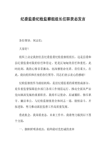 纪委监委纪检监察组组长任职表态发言